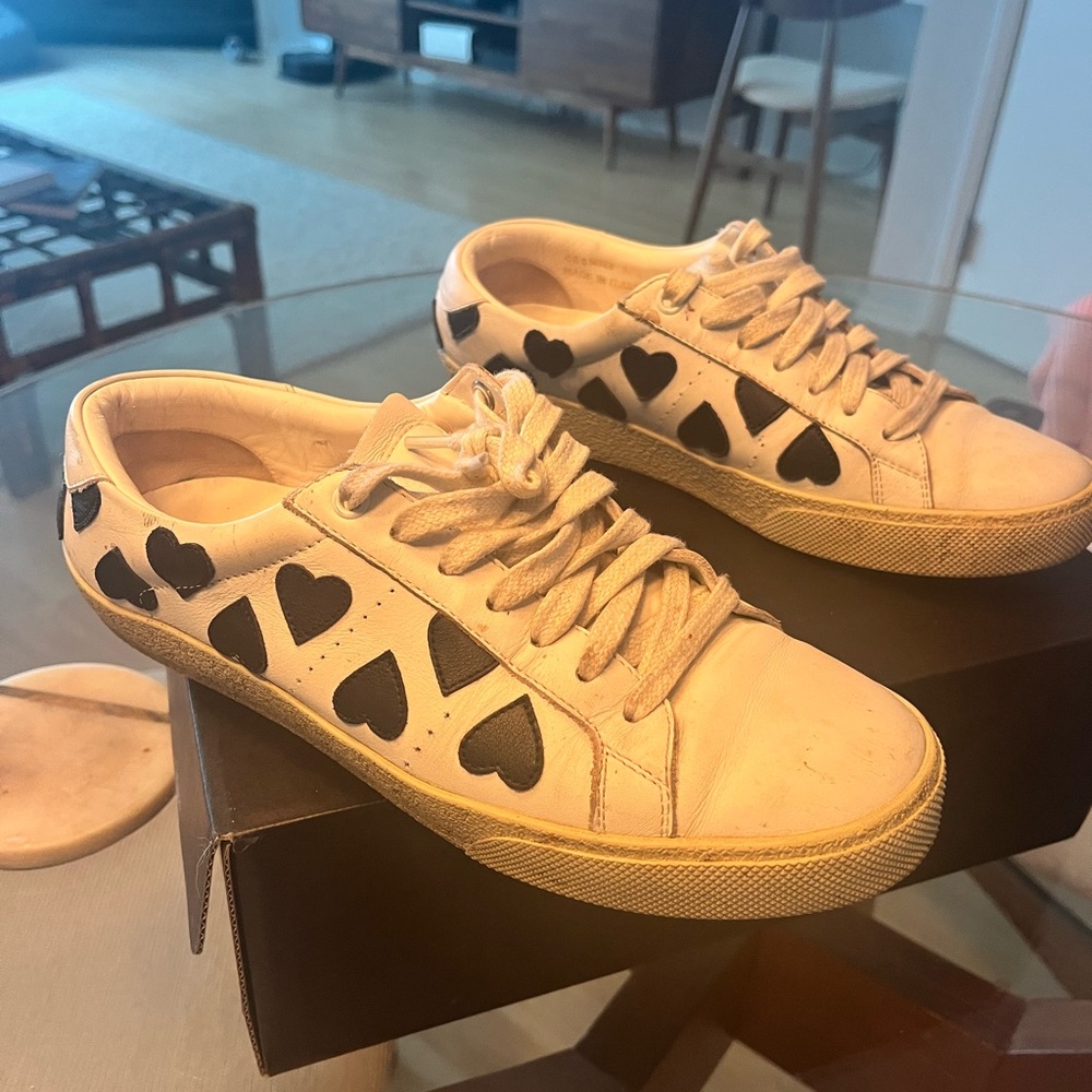 Saint Laurent heart black and white sneakers with box!